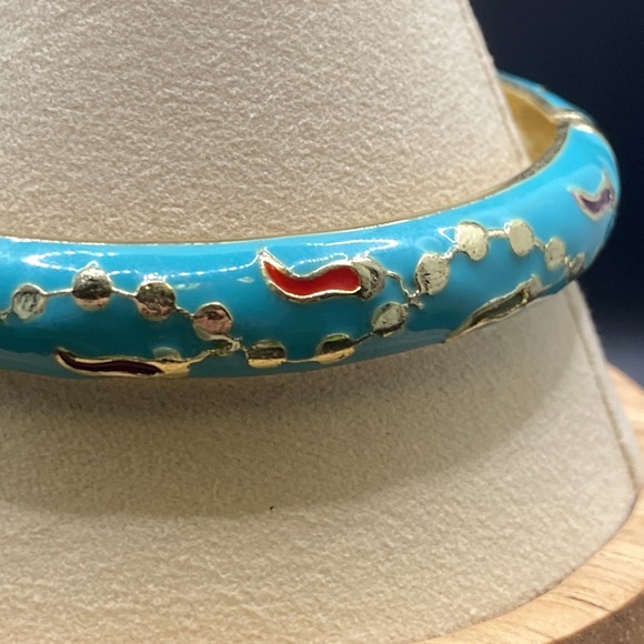 Vintage Jiu Long Xing Enamel Hinged Bracelet - Picture 3 of 7